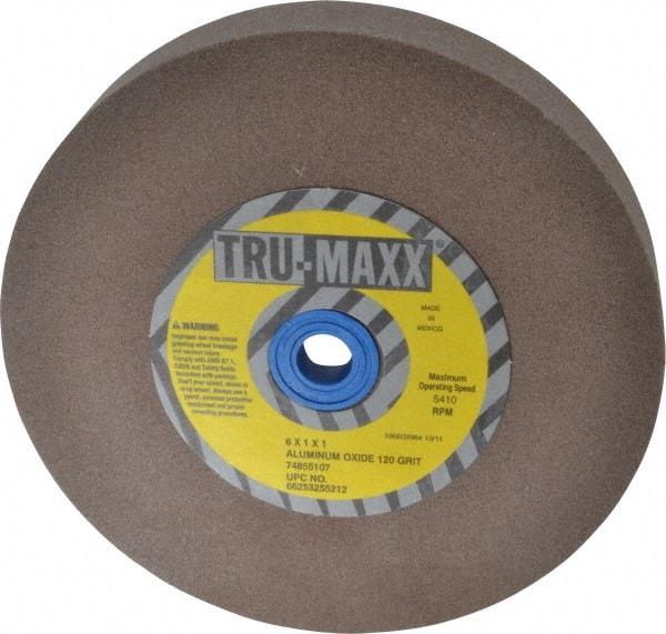 Tru-Maxx - 120 Grit Aluminum Oxide Bench & Pedestal Grinding Wheel - 6" Diam x 1" Hole x 1" Thick, 5410 Max RPM, O Hardness, Fine Grade , Vitrified Bond - Americas Industrial Supply