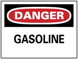 NMC - Hazardous Materials Label, Header: DANGER - Legend: Danger - Gasoline, English, Red, Black & White, 5" Long x 3" High, Sign Muscle Finish - Americas Industrial Supply