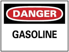 NMC - Hazardous Materials Label, Header: DANGER - Legend: Danger - Gasoline, English, Red, Black & White, 5" Long x 3" High, Sign Muscle Finish - Americas Industrial Supply