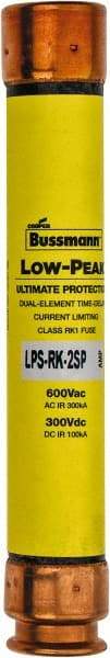 Cooper Bussmann - 300 VDC, 600 VAC, 2 Amp, Time Delay General Purpose Fuse - Fuse Holder Mount, 127mm OAL, 100 at DC, 300 at AC (RMS) kA Rating, 13/16" Diam - Americas Industrial Supply