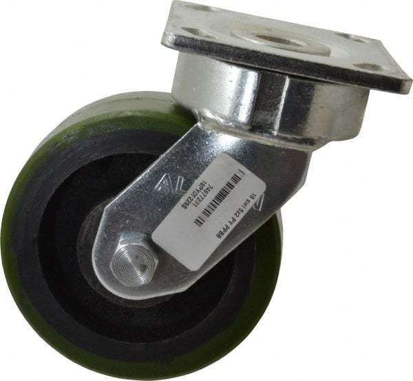 Albion - 5" Diam x 2" Wide x 6-1/2" OAH Top Plate Mount Swivel Caster - Polyurethane, 1,000 Lb Capacity, Precision Sealed Bearing, 4 x 4-1/2" Plate - Americas Industrial Supply