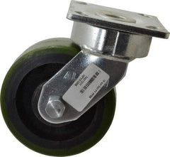 Albion - 5" Diam x 2" Wide x 6-1/2" OAH Top Plate Mount Swivel Caster - Polyurethane, 1,000 Lb Capacity, Precision Sealed Bearing, 4 x 4-1/2" Plate - Americas Industrial Supply