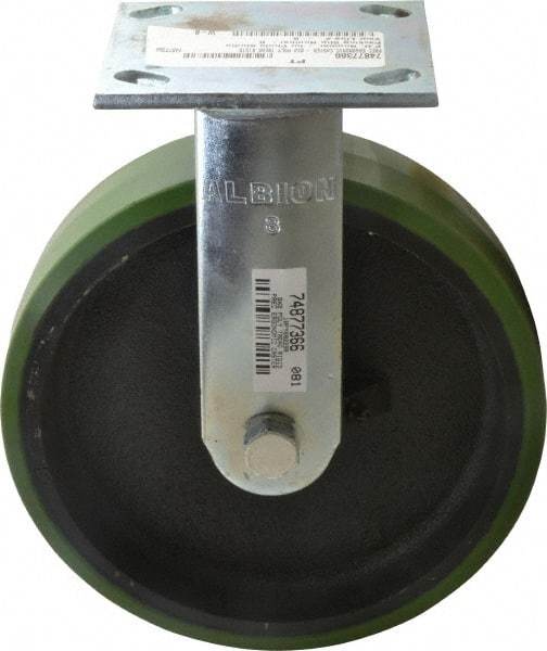 Albion - 8" Diam x 2" Wide x 9-1/2" OAH Top Plate Mount Rigid Caster - Polyurethane, 1,250 Lb Capacity, Precision Sealed Bearing, 4 x 4-1/2" Plate - Americas Industrial Supply
