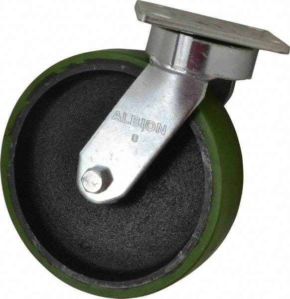 Albion - 8" Diam x 2" Wide x 9-1/2" OAH Top Plate Mount Swivel Caster - Polyurethane, 1,250 Lb Capacity, Precision Sealed Bearing, 4 x 4-1/2" Plate - Americas Industrial Supply