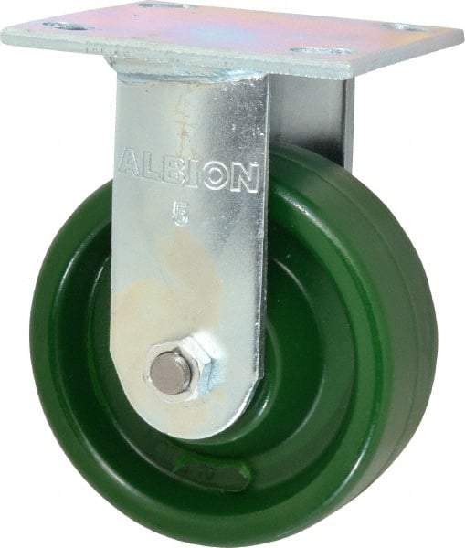 Albion - 5" Diam x 2" Wide x 6-1/2" OAH Top Plate Mount Rigid Caster - Polyurethane, 1,000 Lb Capacity, Precision Sealed Bearing, 4 x 4-1/2" Plate - Americas Industrial Supply