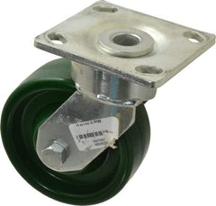Albion - 5" Diam x 2" Wide x 6-1/2" OAH Top Plate Mount Swivel Caster - Polyurethane, 1,000 Lb Capacity, Precision Sealed Bearing, 4 x 4-1/2" Plate - Americas Industrial Supply