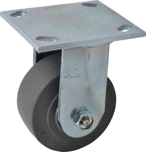 Albion - 4" Diam x 2" Wide x 5-5/8" OAH Top Plate Mount Rigid Caster - Soft Rubber, 350 Lb Capacity, Roller Bearing, 4 x 4-1/2" Plate - Americas Industrial Supply