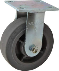 Albion - 6" Diam x 2" Wide x 7-1/2" OAH Top Plate Mount Rigid Caster - Soft Rubber, 600 Lb Capacity, Roller Bearing, 4 x 4-1/2" Plate - Americas Industrial Supply