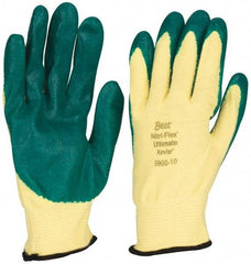 SHOWA - Size XL (10), ANSI Cut Lvl 3, Puncture Lvl 3, Abrasion Lvl 4, Nitrile Coated Cut & Puncture Resistant Gloves - Palm & Fingers Coated, Kevlar/Lycra Lining, Knit Wrist, Green/Yellow, Paired - Americas Industrial Supply