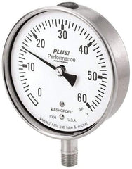 Ashcroft - 2-1/2" Dial, 1/4 Thread, 30-0-300 Scale Range, Pressure Gauge - Lower Connection Mount, Accurate to 3-2-3% of Scale - Americas Industrial Supply