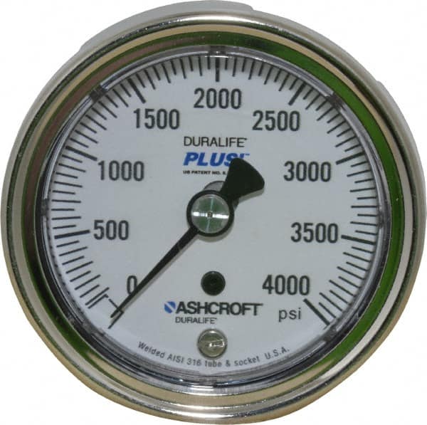 Ashcroft - 2-1/2" Dial, 1/4 Thread, 0-4,000 Scale Range, Pressure Gauge - Center Back Connection Mount, Accurate to 1% of Scale - Americas Industrial Supply