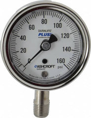 Ashcroft - 2-1/2" Dial, 1/4 Thread, 0-160 Scale Range, Pressure Gauge - Lower Connection Mount, Accurate to 1% of Scale - Americas Industrial Supply