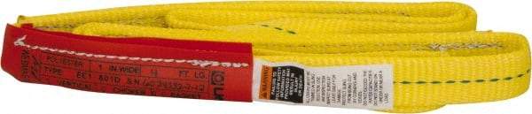 Lift-All - 4' Long x 1" Wide, 1,600 Lb Vertical Capacity, 1 Ply, Polyester Web Sling - 1,250 Lb Choker Capacity, Yellow, with Web Sling for Lifting - Americas Industrial Supply