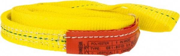 Lift-All - 12' Long x 1" Wide, 1,600 Lb Vertical Capacity, 1 Ply, Polyester Web Sling - 1,250 Lb Choker Capacity, Yellow - Americas Industrial Supply
