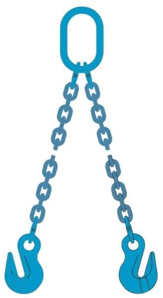 Pewag - 5' Long, 31,000 Lb Basket Capacity, 17,900 Lb Vertical Capacity, 2 Ply, Alloy Steel Web Sling - 17,900 Lb Choker Capacity, DOG Chain Sling, 1/2" Diam Chain, Blue, with 2 Grab Hooks & Master Link - Americas Industrial Supply