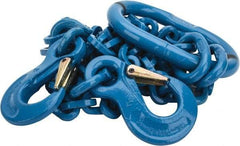 Pewag - 5' Long, 18,400 Lb Basket Capacity, 10,600 Lb Vertical Capacity, 2 Ply, Alloy Steel Web Sling - 10,600 Lb Choker Capacity, DOS Chain Sling, 3/8" Diam Chain, Blue, with 2 Grab Hooks & Master Link - Americas Industrial Supply