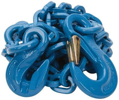 Pewag - 10' Long, 10,600 Lb Basket Capacity, 10,600 Lb Vertical Capacity, 1 Ply, Alloy Steel Web Sling - 10,600 Lb Choker Capacity, SSG Chain Sling, 3/8" Diam Chain, Blue, with Grab Hook & Sling Hook - Americas Industrial Supply