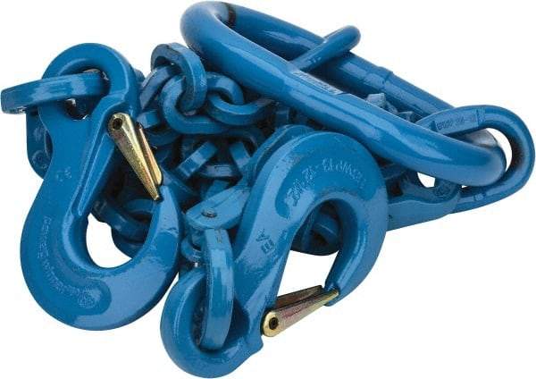 Pewag - 5' Long, 31,000 Lb Basket Capacity, 17,900 Lb Vertical Capacity, 2 Ply, Alloy Steel Web Sling - 17,900 Lb Choker Capacity, DOS Chain Sling, 1/2" Diam Chain, Blue, with 2 Grab Hooks & Master Link - Americas Industrial Supply