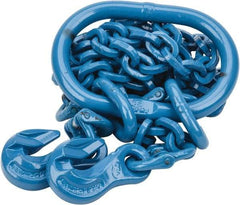 Pewag - 5' Long, 9,000 Lb Basket Capacity, 9,000 Lb Vertical Capacity, 2 Ply, Alloy Steel Web Sling - 4,500 Lb Choker Capacity, DOG Chain Sling, 9/32" Diam Chain, Blue, with 2 Grab Hooks & Master Link - Americas Industrial Supply
