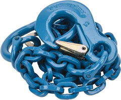 Pewag - 5' Long, 5,200 Lb Basket Capacity, 5,200 Lb Vertical Capacity, 1 Ply, Alloy Steel Web Sling - 4,500 Lb Choker Capacity, SOS Chain Sling, 9/32" Diam Chain, Blue, with Sling Hook & Master Link - Americas Industrial Supply