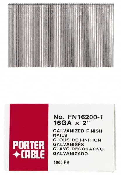 Porter-Cable - 16 Gauge 2" Long Finishing Nails for Power Nailers - Grade 2 Steel, Galvanized Finish, Smooth Shank, Straight Stick Collation, Chisel Point - Americas Industrial Supply