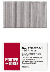 Porter-Cable - 16 Gauge 2" Long Finishing Nails for Power Nailers - Grade 2 Steel, Galvanized Finish, Smooth Shank, Straight Stick Collation, Chisel Point - Americas Industrial Supply