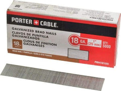 Porter-Cable - 18 Gauge 1" Long Brad Nails for Power Nailers - Grade 2 Steel, Galvanized Finish, Smooth Shank, Straight Stick Collation, Brad Head, Chisel Point - Americas Industrial Supply
