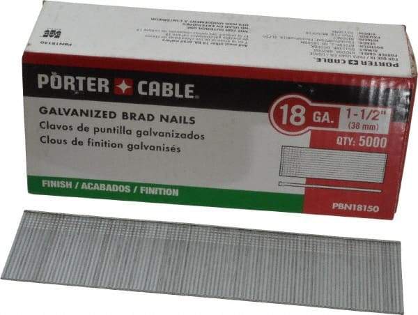 Porter-Cable - 18 Gauge 1-1/2" Long Brad Nails for Power Nailers - Grade 2 Steel, Galvanized Finish, Smooth Shank, Straight Stick Collation, Brad Head, Chisel Point - Americas Industrial Supply