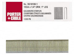 Porter-Cable - 1-1/4" Long x 1/4" Wide, 18 Gauge Narrow Crown Construction Staple - Grade 2 Steel, Galvanized Finish - Americas Industrial Supply