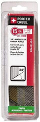Porter-Cable - 15 Gauge 1-1/2" Long Finishing Nails for Power Nailers - Grade 2 Steel, Bright Finish, Angled Stick Collation, Chisel Point - Americas Industrial Supply