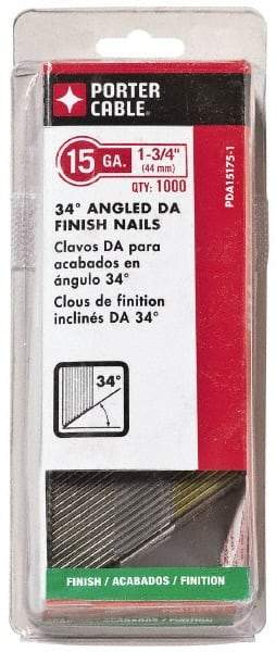 Porter-Cable - 18 Gauge 1-3/4" Long Finishing Nails for Power Nailers - Grade 2 Steel, Bright Finish, Angled Stick Collation, Chisel Point - Americas Industrial Supply