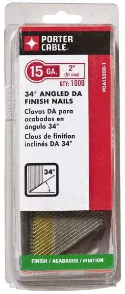 Porter-Cable - 15 Gauge 2" Long Finishing Nails for Power Nailers - Grade 2 Steel, Bright Finish, Angled Stick Collation, Chisel Point - Americas Industrial Supply