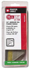 Porter-Cable - 15 Gauge 2-1/2" Long Finishing Nails for Power Nailers - Grade 2 Steel, Bright Finish, Angled Stick Collation, Chisel Point - Americas Industrial Supply