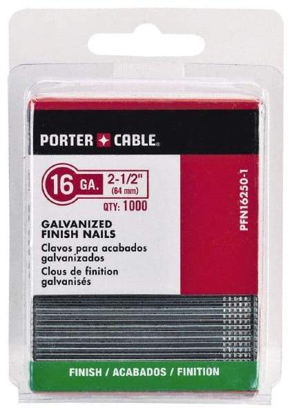 Porter-Cable - 16 Gauge 1-3/4" Long Finishing Nails for Power Nailers - Grade 2 Steel, Galvanized Finish, Straight Stick Collation, Chisel Point - Americas Industrial Supply