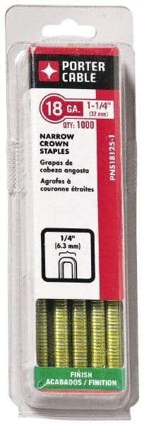 Porter-Cable - 1-1/4" Long x 1/4" Wide, 18 Gauge Narrow Crown Construction Staple - Grade 2 Steel, Galvanized Finish - Americas Industrial Supply