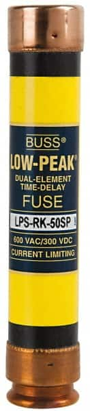 Cooper Bussmann - 300 VDC, 600 VAC, 50 Amp, Time Delay General Purpose Fuse - Fuse Holder Mount, 5-1/2" OAL, 100 at DC, 300 at AC (RMS) kA Rating, 1-1/16" Diam - Americas Industrial Supply