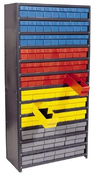 Quantum Storage - 76 Bin Closed Shelving System - 36 Inch Overall Width x 12 Inch Overall Depth x 75 Inch Overall Height, Gray High Impact Polystyrene Bins - Americas Industrial Supply