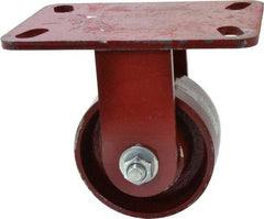 Hamilton - 4" Diam x 2" Wide x 5-5/8" OAH Top Plate Mount Rigid Caster - Cast Iron, 1,000 Lb Capacity, Roller Bearing, 4-1/2 x 6-1/2" Plate - Americas Industrial Supply