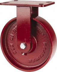 Hamilton - 8" Diam x 2" Wide x 9-3/4" OAH Top Plate Mount Rigid Caster - Cast Iron, 1,500 Lb Capacity, Roller Bearing, 4-1/2 x 6-1/2" Plate - Americas Industrial Supply