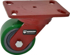Hamilton - 4" Diam x 2" Wide x 5-5/8" OAH Top Plate Mount Swivel Caster - Polyurethane, 750 Lb Capacity, Precision Sealed Bearing, 4-1/2 x 6-1/2" Plate - Americas Industrial Supply