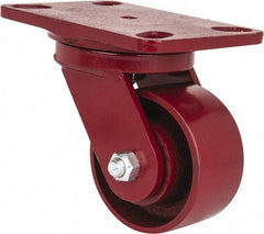 Hamilton - 4" Diam x 2" Wide x 5-5/8" OAH Top Plate Mount Swivel Caster - Cast Iron, 1,000 Lb Capacity, Roller Bearing, 4-1/2 x 6-1/2" Plate - Americas Industrial Supply