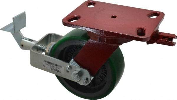 Hamilton - 6" Diam x 2" Wide x 7-3/4" OAH Top Plate Mount Swivel Caster with Brake - Polyurethane, 1,200 Lb Capacity, Precision Sealed Bearing, 4-1/2 x 6-1/2" Plate - Americas Industrial Supply