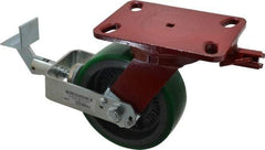 Hamilton - 6" Diam x 2" Wide x 7-3/4" OAH Top Plate Mount Swivel Caster with Brake - Polyurethane, 1,200 Lb Capacity, Precision Sealed Bearing, 4-1/2 x 6-1/2" Plate - Americas Industrial Supply