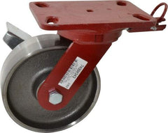 Hamilton - 6" Diam x 2" Wide x 7-3/4" OAH Top Plate Mount Swivel Caster with Brake - Forged Steel, 2,000 Lb Capacity, Roller Bearing, 4-1/2 x 6-1/2" Plate - Americas Industrial Supply