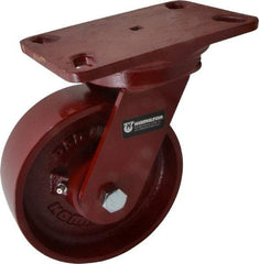 Hamilton - 6" Diam x 2" Wide x 7-3/4" OAH Top Plate Mount Swivel Caster - Cast Iron, 1,400 Lb Capacity, Roller Bearing, 4-1/2 x 6-1/2" Plate - Americas Industrial Supply