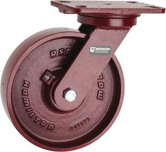 Hamilton - 8" Diam x 2" Wide x 9-3/4" OAH Top Plate Mount Swivel Caster - Cast Iron, 1,500 Lb Capacity, Roller Bearing, 4-1/2 x 6-1/2" Plate - Americas Industrial Supply