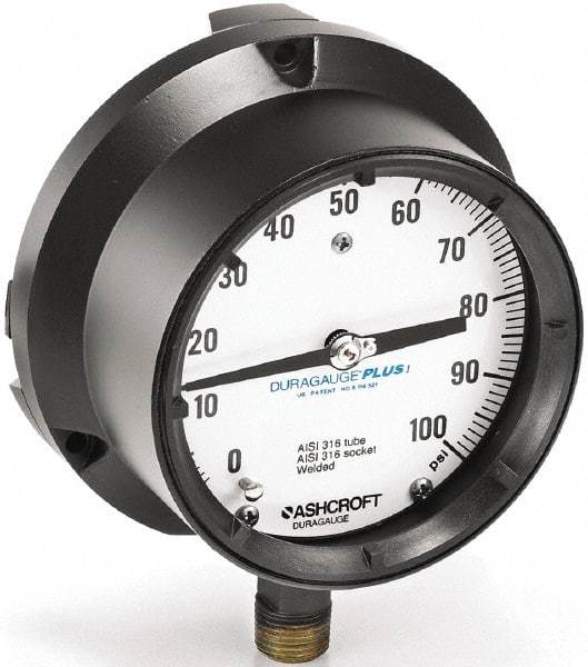 Ashcroft - 6" Dial, 1/4 Thread, 30-0-30 Scale Range, Pressure Gauge - Lower Connection Mount, Accurate to 0.5% of Scale - Americas Industrial Supply