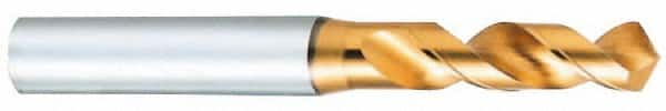 OSG - 0.3327" 120° Spiral Flute Vanadium High Speed Steel Screw Machine Drill Bit - TiN Finish, Right Hand Cut, 37mm Flute Length, 87mm OAL, Faceted Point, Straight Shank - Americas Industrial Supply