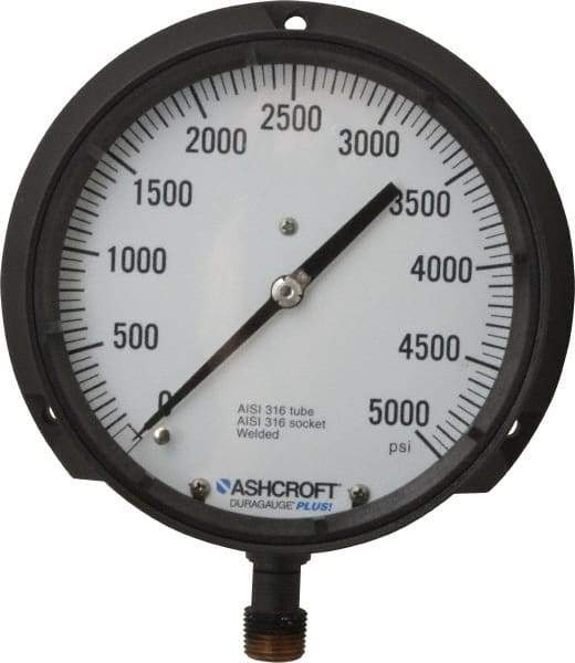 Ashcroft - 6" Dial, 1/2 Thread, 0-5,000 Scale Range, Pressure Gauge - Lower Connection Mount, Accurate to 0.5% of Scale - Americas Industrial Supply