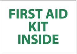 NMC - "First Aid Kit Inside", 7" Long x 10" Wide, Pressure-Sensitive Vinyl Safety Sign - Rectangle, 0.004" Thick, Use for First Aid - Americas Industrial Supply